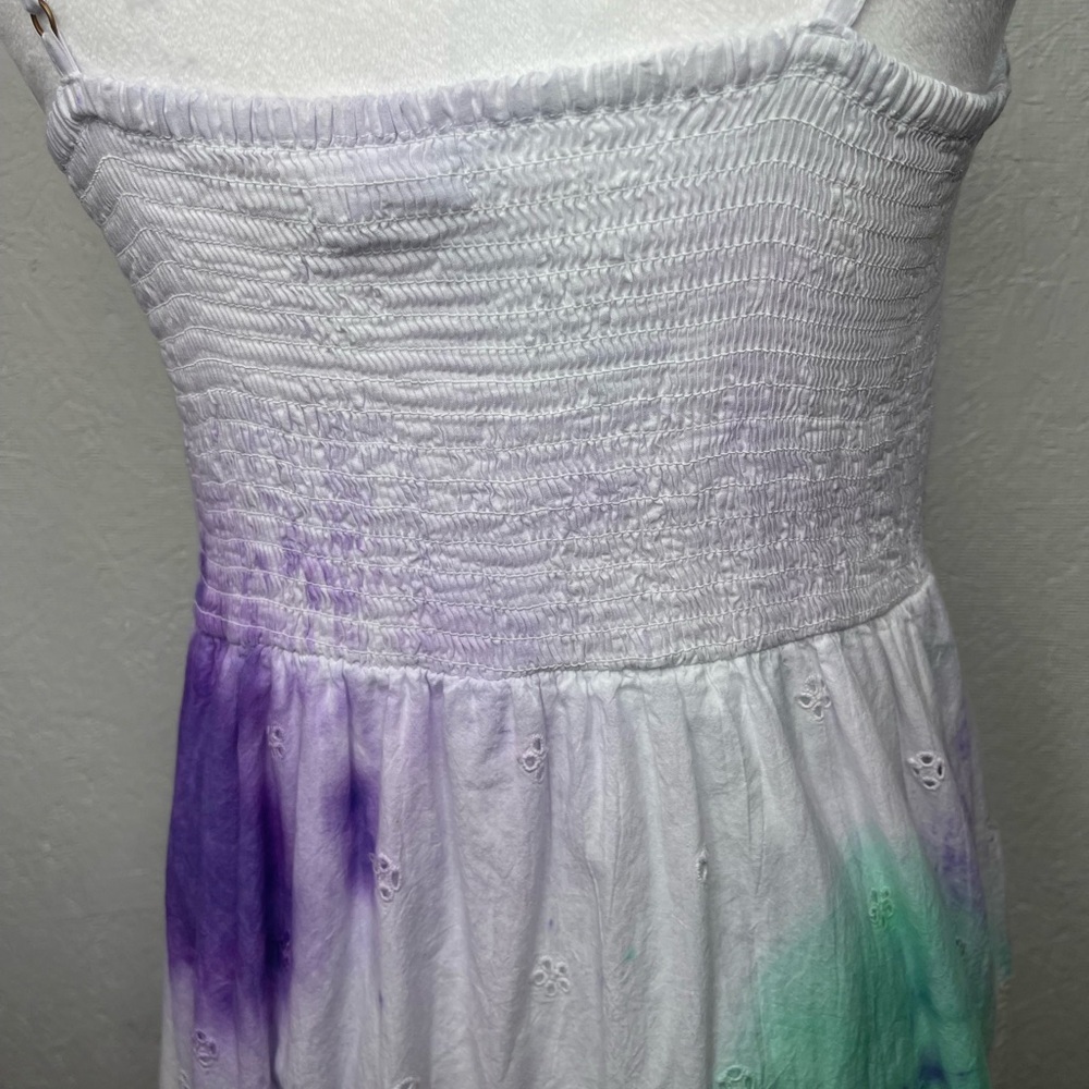 Pastel Tie Dye Eyelet Sundress Boho Coastal Cottagecore Midi Summer Vacation Lg - Picture 11 of 12